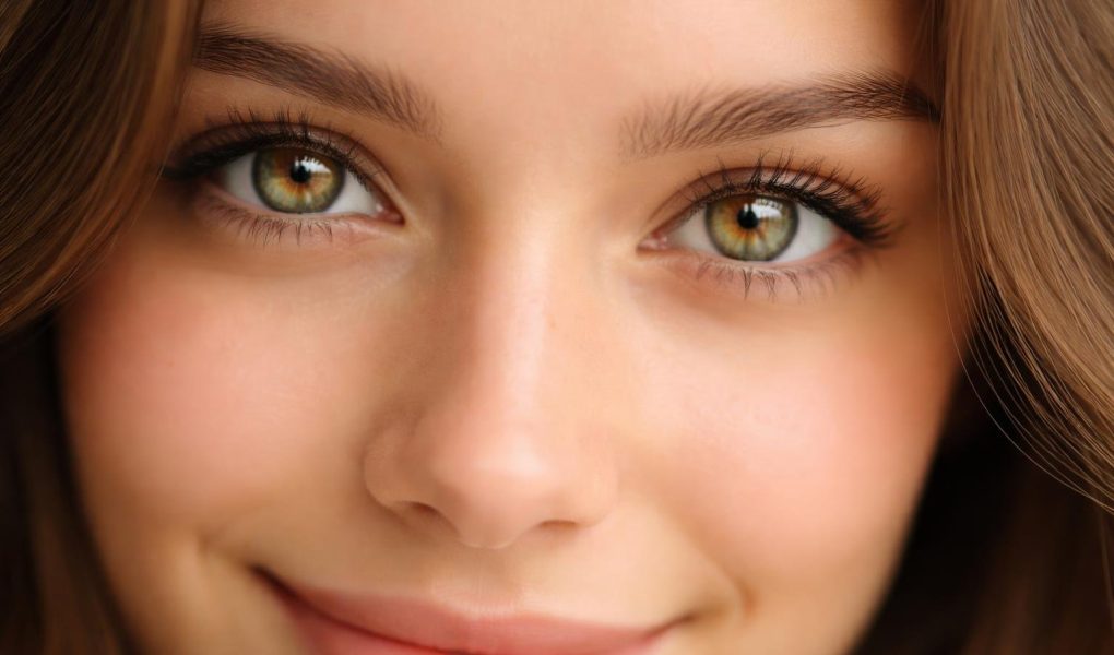 yeux-hazel-vert-brun-arriere-plan-flou