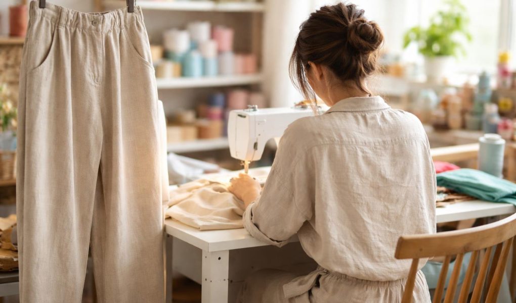 personne-machine-coudre-pantalon-tissu-couleur