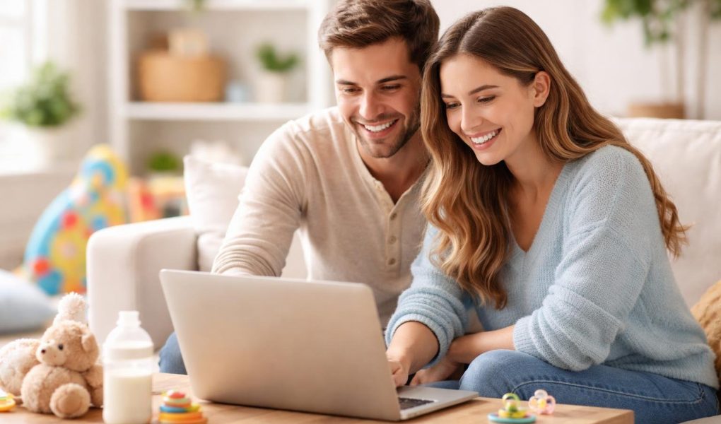 parents-jeunes-souriant-salon-moderne