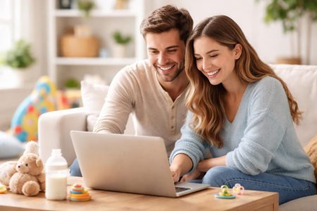 parents-jeunes-souriant-salon-moderne