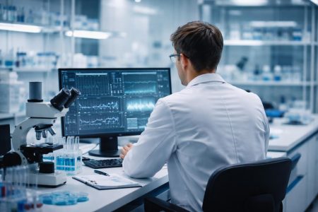 laboratoire-moderne-doctorant-ecran-etageres