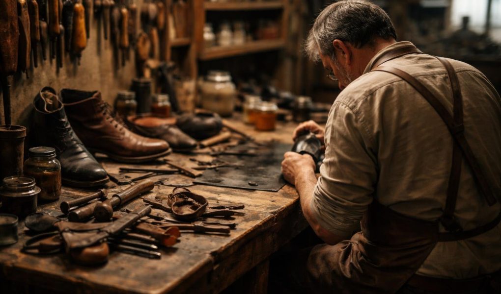 atelier-cordonnier-outils-chaussures-etabli