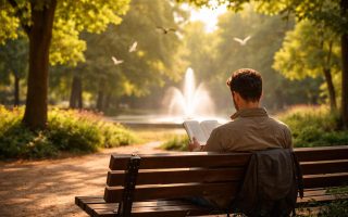 lecteur-parc-arbres-lumiere-doree