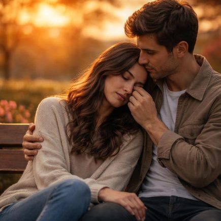 couple-enlace-banc-coucher-soleil