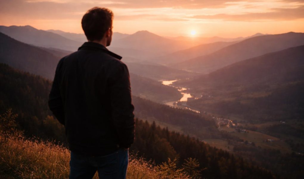 homme-colline-coucher-soleil-montagnes