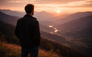 homme-colline-coucher-soleil-montagnes